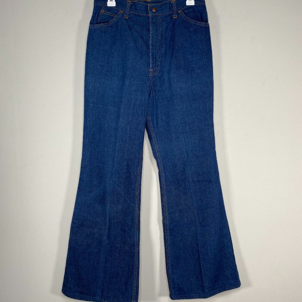 Vintage 70s Levi's Orange Tab Flared Denim Jeans Women 14 High Rise Blue USA VTG